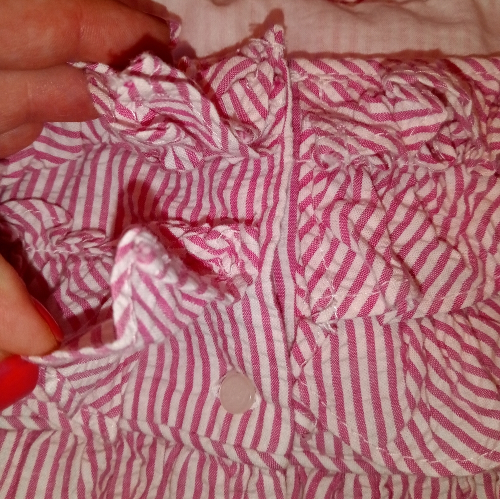 🆕 Ralph Lauren | Seersucker Pink & White Tiered Ruffle Top Dress Girls Size 12 - Picture 8 of 15
